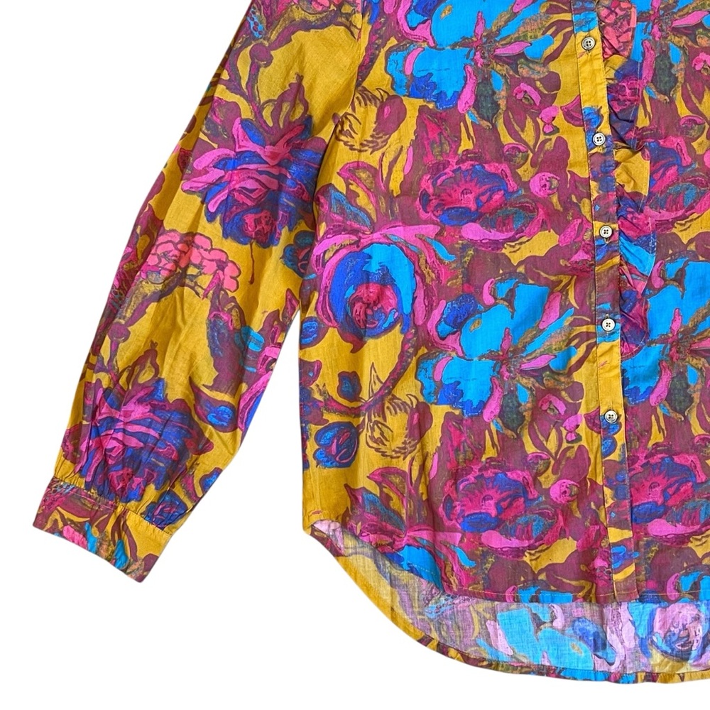 Sundance Women’s M Yellow Floral Cotton Lightweight Blouse Shirt Ruffle Collar - Picture 5 of 13